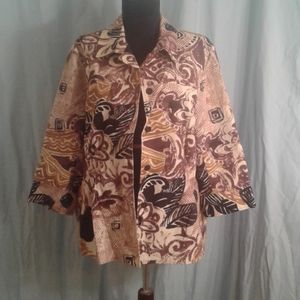 Coldwater Creek 14 Jacket Floral Brown Black Cream Lined
